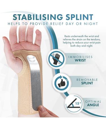 Actesso Tri-Weave Wrist Support Splint Brace - XL Beige Left Hand - Relieves Carpal Tunnel, Fractures, Sprains, Joint Pain - Pack of 1 - Buy Online on GoSupps.com