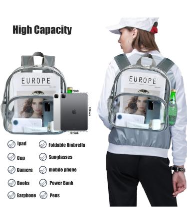 Clear Stadium Approved Mini Backpack 12x12x6 - Heavy Duty PVC Plastic Transparent Bag for Festival, Games, Travel - Gray - Buy Online on GoSupps.com