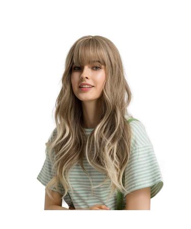 Esmee 24 Wigs for Women Synthetic Wigs Long Wavy Blond with Fluffy Air Bangs Light Blonde Synthetic 24 Inch (Pack of 1)