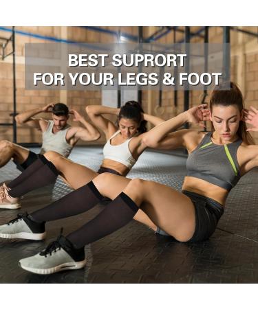 Athbavib Knee-High Compression Socks for Women | 15-20 mmHg Sheer Support for Swelling & Soreness - Size Large Black - Buy Online on GoSupps.com