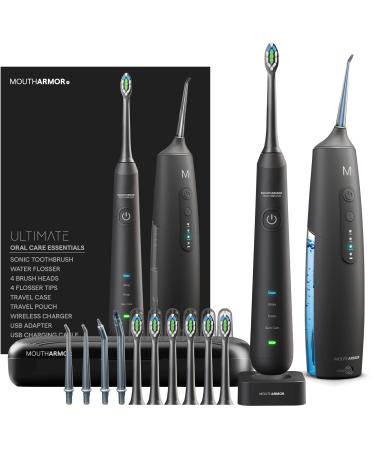 Mouth Armor Complete PRO Dental Set - Cordless Water Flosser & Electric Toothbrush Combo - Brush & Floss - Whiter Teeth & Healthier Gums - Great for Braces (6)