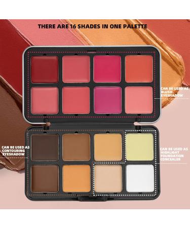  Shaersu Creamy Blush Palette 16 Colours Eyeshadow and Cheek Palette | High Light Concealer Anti-Water Ideal for Face Makeup Travel Evening - Buy Online on GoSupps.com