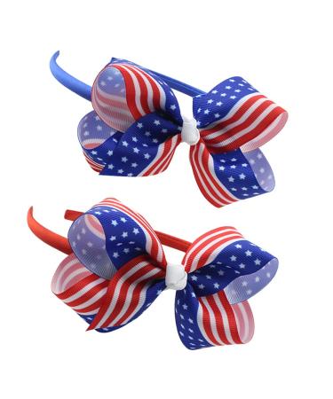 BinaryABC 4th of July Headband American Flag Bow Headband Patriotic Headband Independence day decoration 2Pcs
