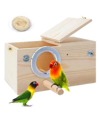 PINVNBY Parakeet Nesting Box Bird House Wood Breeding Box Parrots Mating Box for Lovebirds,Cockatoo,Budgie, Finch,Canary and Medium-Sized Birds XL:13.4x6.9x7.7inches