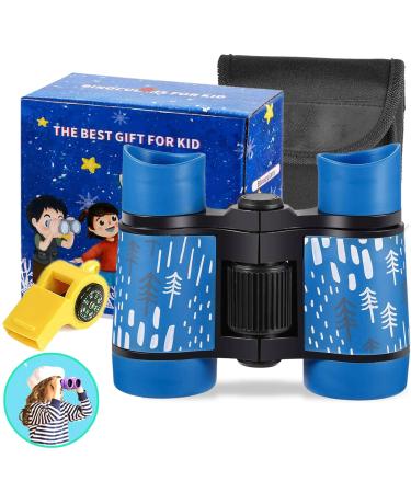 Kid Binoculars High Resolution Best Gifts for 3-12 Years Boys Girls Optics Shockproof Mini Compact Binocuolar Toys Folding Small Telescope for Bird Watching Camping Outdoor Play Blue