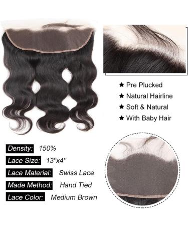 13X4 Frontal Hd Lace Frontal Closure Human Hair Body Wave Only Ear To Ear Closure Free Part Pre Plucked With Baby Hair 150% Density 12A Virgin Natural Black (20Inch 13X4 Body Wave Frontal) 20 inch 13X4BW-Natural Color - Buy Online on GoSupps.com
