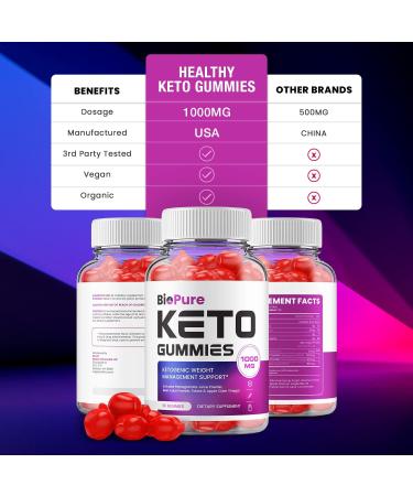 BioPure Keto ACV Gummies - 3 Pack Dietary Supplement with B12 and Beet Root Juice for Men and Women - 180 Gummies - Buy Online on GoSupps.com