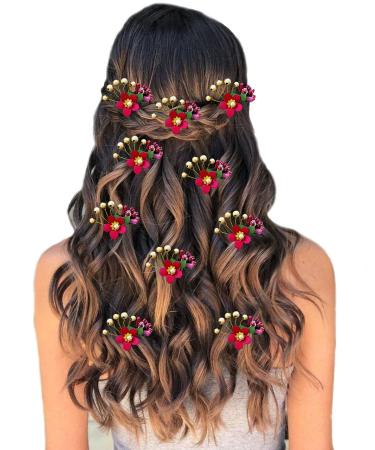 SHREEMEE Women Attractive Artificial Round Shape Flower with Golden Pearl Wedding Hair Accessories/Hair Pins/Juda Pins for Women and Girls- Maroon