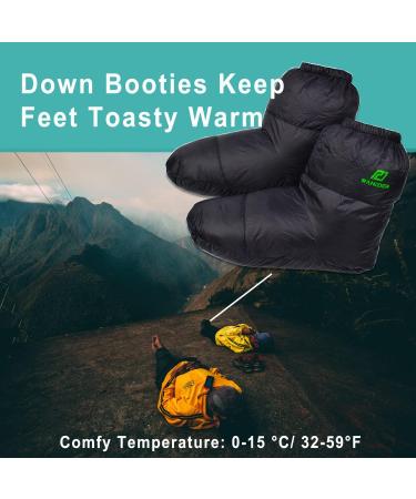 RANDDER Down Booties - Ultralight Warm Socks for Camp Backpacking - Cozy Sleeping Bag Slippers for Men & Women - Black Large - Buy Online on GoSupps.com