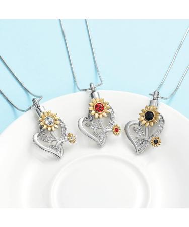 AIWENXI Sunflower Cremation Jewelry Heart Crystals Urn Necklace for Ashes for Women Human Ashes Pendant Pet Keepsake Memorial Jewellery Black - Buy Online on GoSupps.com