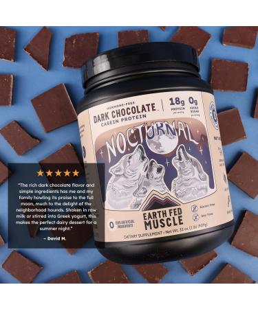 Earth Fed Muscle Nocturnal Casein Protein Powder Dark Chocolate Protein Powder with Whey Blend 18g Protein Sugar Free Gluten Free Nighttime Recovery Protein Poweder 2lb 23 Servings - Buy Online on GoSupps.com