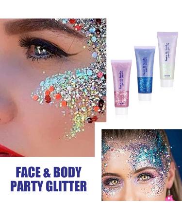 3PCS Body Glitter Face Glitter Gel - Safe Chunky Sequins for Festivals Parties & DIY - 50ml | Sparkling Makeup for Face Body Hair & Nails - Buy Online on GoSupps.com