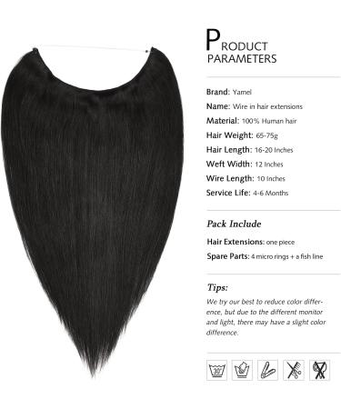 Yamel Human Hair Invisible Wire Hair Extension Natural Black 16 Inch Fish Line 1 Piece Real Human Hair Secret Extensions - Buy Online on GoSupps.com