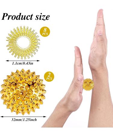 2 Magnetic Acupressure Balls & 8 Finger Massage Rings Set - Golden Acupressure Therapy for Pain Relief & Sensory Skills - Buy Online on GoSupps.com