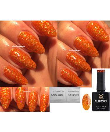 Bluesky GEL POLISH ORANGE GLITTER BLZ18 Diamond Multi Orange Sunset Glitter ZESTY PERFORMER Nail Gel Polish UV LED Soak Off
