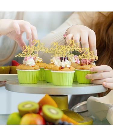 Pack of 24 21 Anniversary Cupcake Toppers Glitter "Happy 21th Anniversary" Cake Toppers Number 21 Eightteen Sweet 21 Birthday Wedding Anniversary Party Cake Decorations Accessories Gold 21st Gold - Buy Online on GoSupps.com