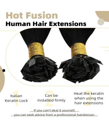 Ugeat 55cm Flat Tip Real Hair Extensions - Keratin Bonding Darkest Black 1g/Strand 50g Hair Extensions - Buy Online on GoSupps.com