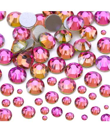 Dowarm 2650 Pieces Glass Flat Back Crystal Rhinestones Round Gems, 6 Sizes 1.5mm - 6.5mm, Flatback Crystals Loose Gemstones for Crafts Nail Face Art Clothes Jewelry (Rose Vitrail)