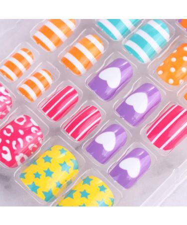 Lurrose Kids False Nail Press on Pre-glue Full Cover Acrylic Artificial False Nail Tips for Kids Girls 2 Boxes - Buy Online on GoSupps.com