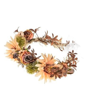 Dazzling Sunflower Flower Crown Eucalyptus Halo Headpiece in Coffee - Women & Girls Photo Prop - Buy Online on GoSupps.com