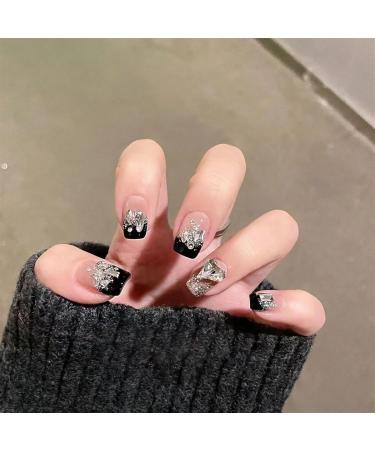 Handmade Wearing Nail Patch Gradient French Black Edge Love Detachable Nail Patch(Black S) - Buy Online on GoSupps.com