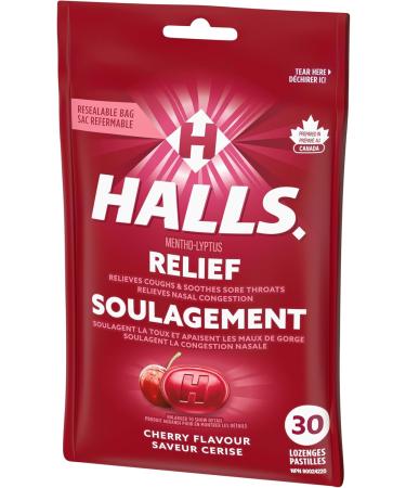 HALLS Cherry Flavour Cough Drops Throat Lozenges Sore Throat Relief Mentho-Lyptus 30 Lozenges Cherry 30 Count (Pack of 1) - Buy Online on GoSupps.com