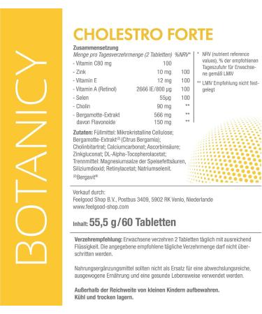 Botanicy Cholestro Forte with Bergavit - Natural Cholesterol Support - Vegan Formula with Bergamot Vitamins A C E Zinc & Selenium - 60 Tablets - Hormone-Free - Buy Online on GoSupps.com