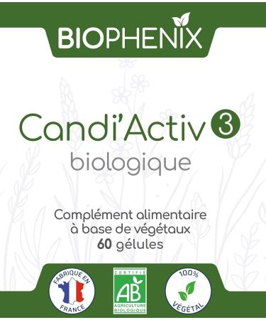 Bioph nix Candi'Activ 3 Organic 60 Capsules - 100% Natural Vegetable Based Food Supplement - Modules the Proliferation of Candida Albicans - Buy Online on GoSupps.com