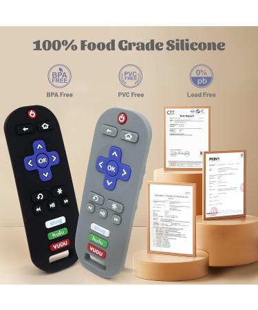 2 Pack TV Remote Control Shape Teething Toys for Babies 3-12 Months - Silicone Infant Chew Toys in Black/Grey - Buy Online on GoSupps.com