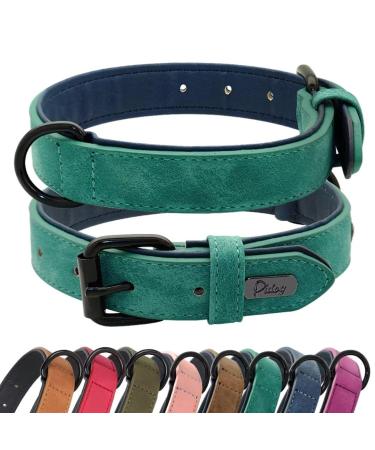 Didog dog collar made of soft padded leather breathable hard-wearing leather dog collar with adjustable rust-free metal buckle for medium-sized and large dogs green L L: 33-40 cm green
