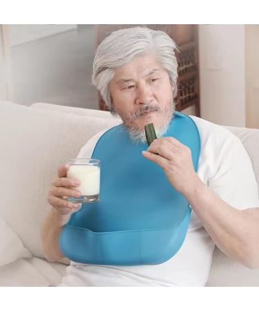 Yygmss Blue Waterproof Adult Bibs - Silicone Adjustable Washable & Easy to Clean for Seniors - Buy Online on GoSupps.com