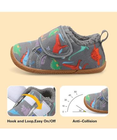 JOINFREE Baby Girl First Walking Shoes - Anti-Slip Plush Boys Slipper Shoes - Cozy Toddlers Shoes - 8.5/9 UK Child - Grey Dinosaur - Buy Online on GoSupps.com
