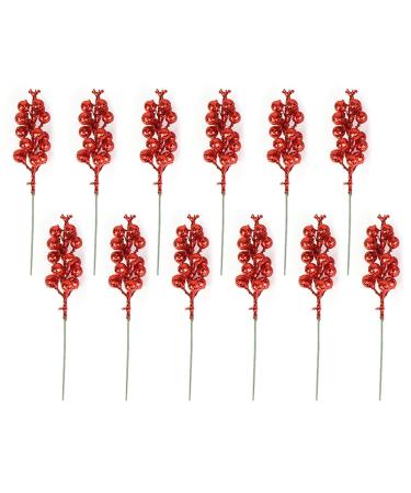 Morain 12 Artificial Stems Picks Glitter Berries Branches for Christmas Tree Decorations Crafts Spring Festival Holiday Stems