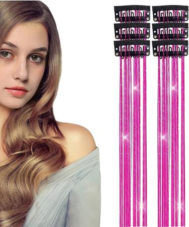 Hair Tinsel | 6 Shiny Clip in Hair Tinsel Kit | Colorful Fairy Glitter Hair Tinsel Clip Smooth for Christmas Daily Life Birthday Hot Pink - Buy Online on GoSupps.com