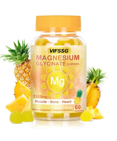 Magnesium Glycinate Gummies 500 Mg Triple Magnesium Complex Sugar-Free Gummies with Malate 400 Mg Citrate 400 Mg Magnesium Supplement Chewable for Women & Men Vegan Organic 60 Count 60 Count (Pack of 1)