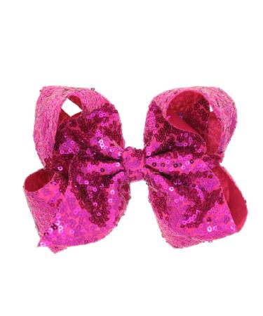 AMYDECOR 8 Inch Hot Pink Sparkly Glitter Sequin Hair Bows for Girls