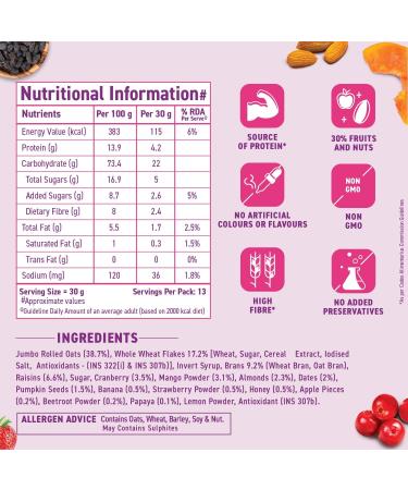Bagrry's C r ales croustillantes avec 30 % de canneberges aux fruits et aux noix sac de 750 g 34 % d'avoine riche en fibres pas de fruits infus s de sucre vrais fruits c r ales de petit-d jeuner Fruits 750 g (Lot de 1) - Buy Online on GoSupps.com