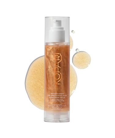 Kopari Sun Shield Body Glow - SPF 30 UV Protection Sheer Sunscreen Golden Amber - Sweat and Water Resistant - Antioxidant Vitamin E Vegan Cruelty Free - Macadamia Hibiscus Avocado Coconut Oils 5oz