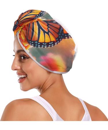 Butterfly on Lantana Flower Hair Towel 2 Pack - Super Absorbent Quick Dry Hair Turbans for Women & Girls - Buy Online on GoSupps.com