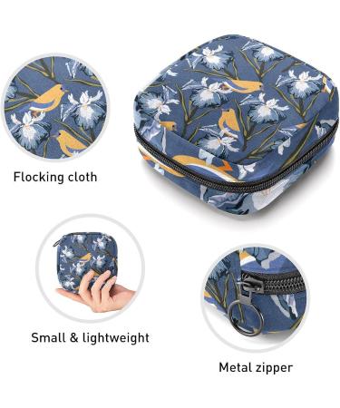 Anna Cowper Dark Blue Flower Birds Sanitary Napkin Storage Bag - Portable Period Pouch for Women & Girls - Multi-colored - 1Pcs - Buy Online on GoSupps.com