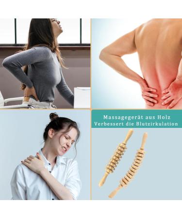 Premium 2-Piece Wooden Massage Roller Set - Anti-Cellulite Deep Tissue Massager for Neck Legs & Back - Maderotherapy Tool - Buy Online on GoSupps.com