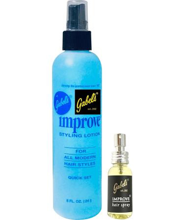 Improve Gabel s Styling Lotion Hair Spray Quick Set with 1 Blue (8oz) and 1 Yellow (1oz) Authentic Gabel's Manufacturer Direct has Gabel's logo in black label Blue 8oz Yellow 1oz - Buy Online on GoSupps.com
