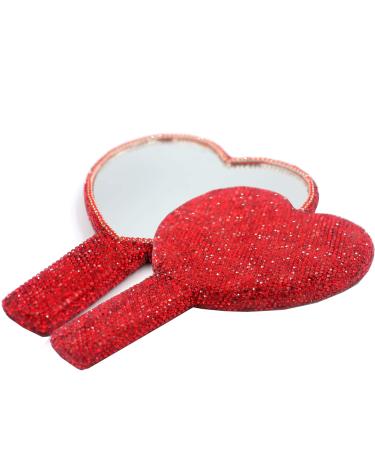 Bestbling Bling Rhinestone Heart Handheld Mirror - Portable & Dazzling Makeup Mirror for On-The-Go Touch-ups (Plastic red)