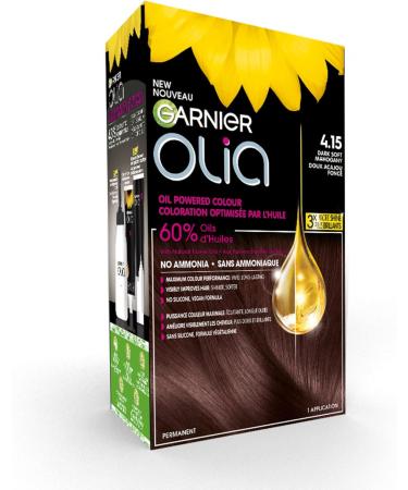 Garnier Olia Permanent Hair Dye Ammonia-Free Hair Color 4.15 Dark Soft Mahogany Long-Lasting Hair Shine With 60% Oils 1 Application BROWN SHADES 4.15 Dark Soft Mahogany - Buy Online on GoSupps.com