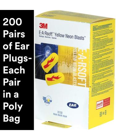 3M Ear Plugs 200 Pairs/Box E-A-Rsoft Yellow Neon Blasts 312-1252 NRR 33 - Ideal for Drilling, Grinding, Machining, Sawing, Sanding, Welding - 1 Pair/Poly Bag | Disposable Foam Earplugs - Buy Online on GoSupps.com