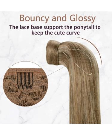 Runatur Real Hair Ponytail Extensions - Brown & Blonde Highlights 55cm Straight 80g Smooth Braid #10P16 - Buy Online on GoSupps.com