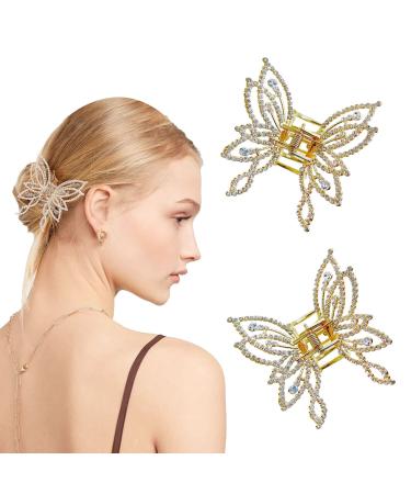 2 Pcs Butterfly Hair Claw Clips Metal Openwork Shark Clips Coiffure Hair Clips Pearl Diamond Rhinestone Non Slip Strong Hold Hair Claw Headwear Accessories