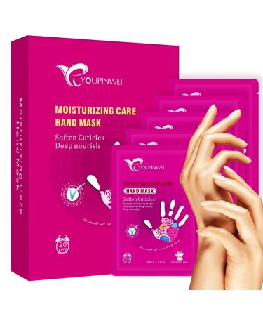 Moisturizing Hand Mask - 5 Packs, YOUPINWEI Hydrate & Repair Glove for Dry Cracked Skin, 100% Natural Aloe Vera + Vitamin E + Avocado and Rose, Deep Nourishing Smoothing