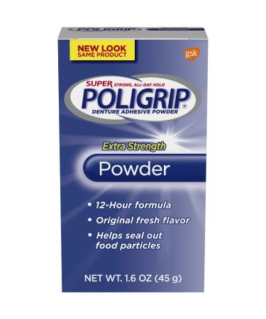 Super Poligrip Denture Adhesive Powder Extra Strength Container  1.6 Ounce