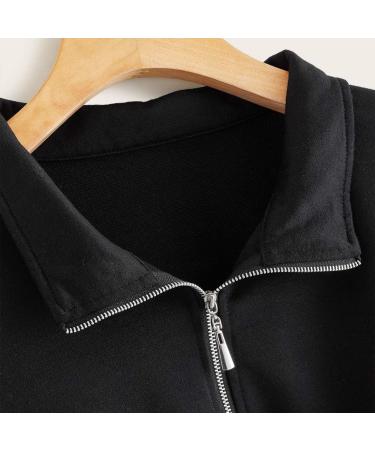 Bigfanshu Womens Tops Long Sleeve Zip Front Half Placket Cut and Sew Sweatshirt Pullover Hoodie Black - Buy Online on GoSupps.com